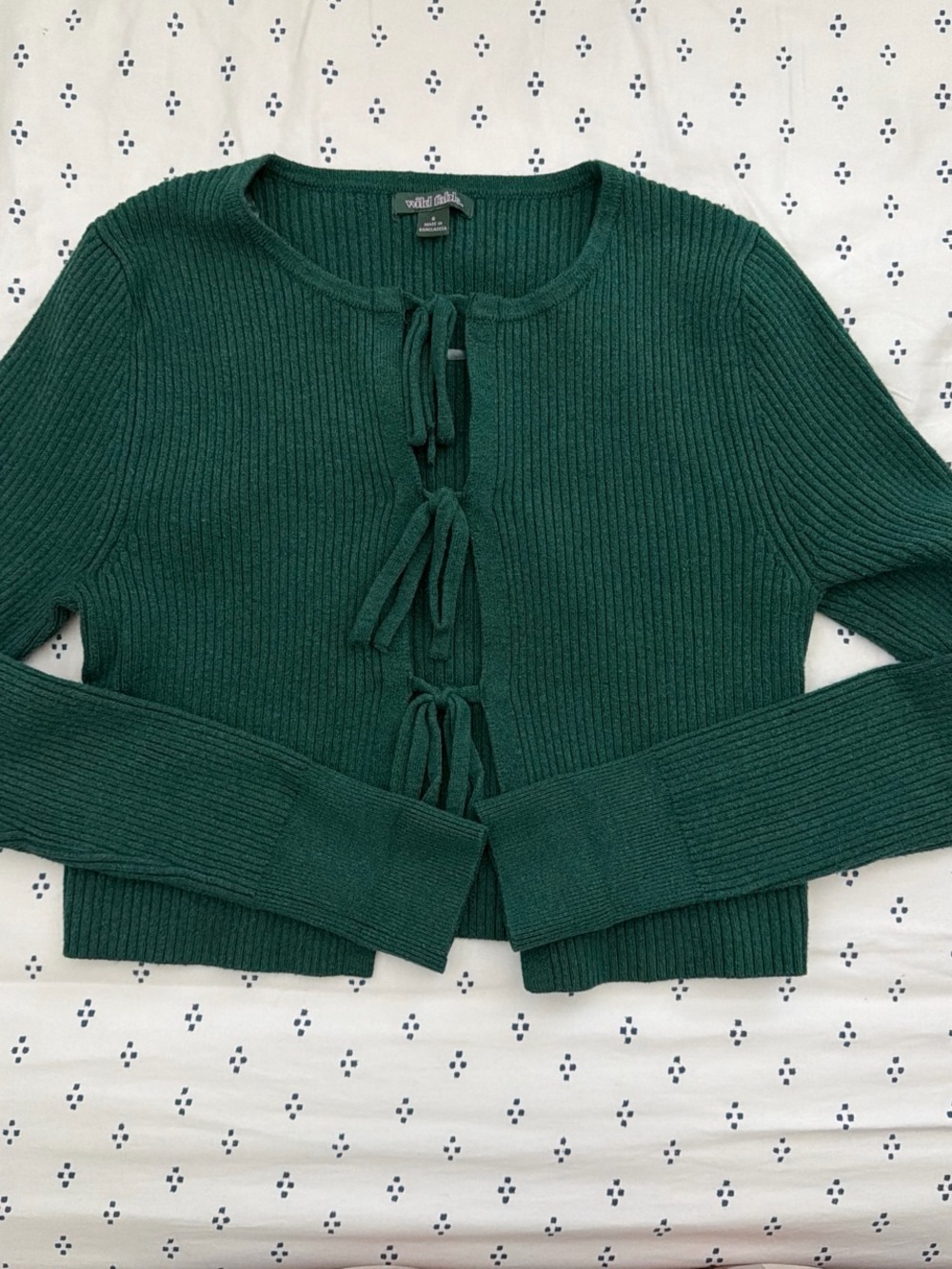 wild fable Dark Green Ribbed Tie-Front Cardigan